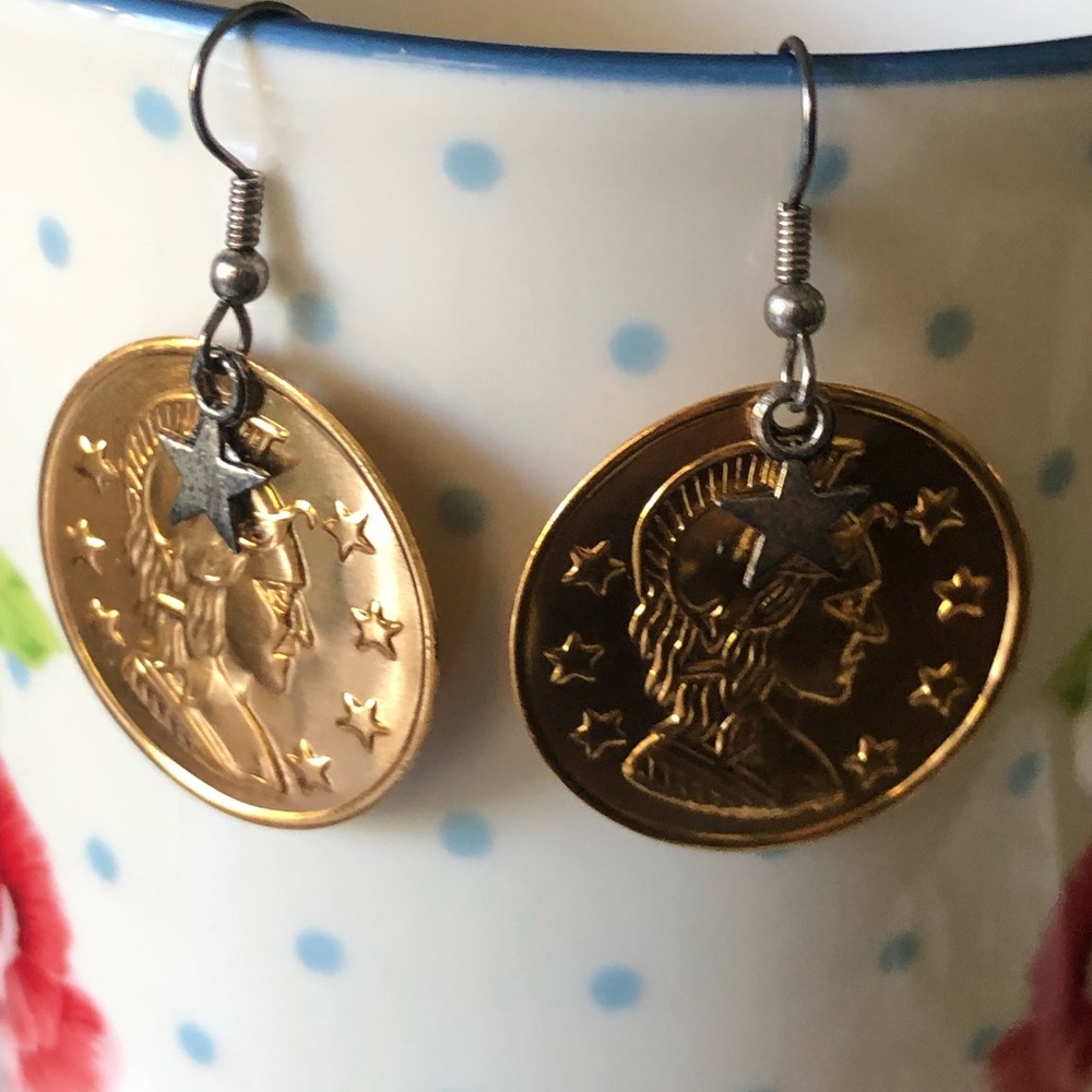 Earrings coin disk lightweight Star dangle - Picture 6 of 12
